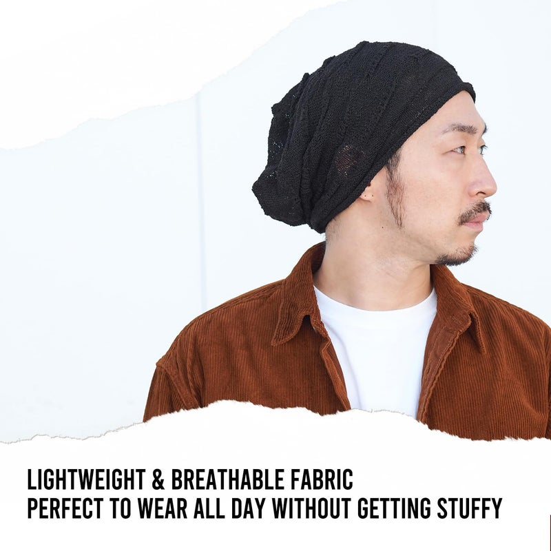 CHARM Mens Slouchy Summer Beanie - Womens Light-Weight Slouch Hat Cotton Cap Navy - Image 2